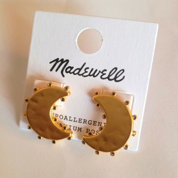 Madewell Dotted Moon Stud Statement earrings NWT - Picture 2 of 3